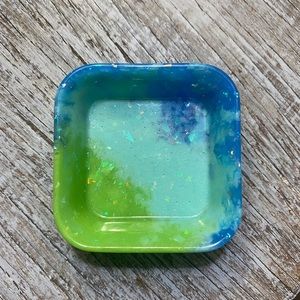 Jewelry / Trinket Dish - Green, Blue & Turquoise with Rainbow Confetti
